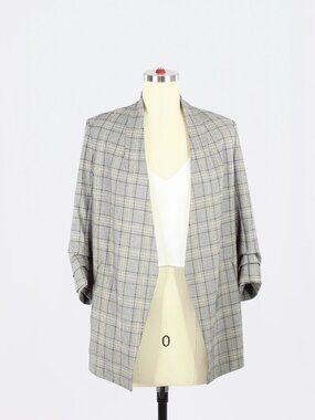 Aritzia BABATON Power Hip Grey Glen Check Suiting Open Blazer Jacket, Size 00